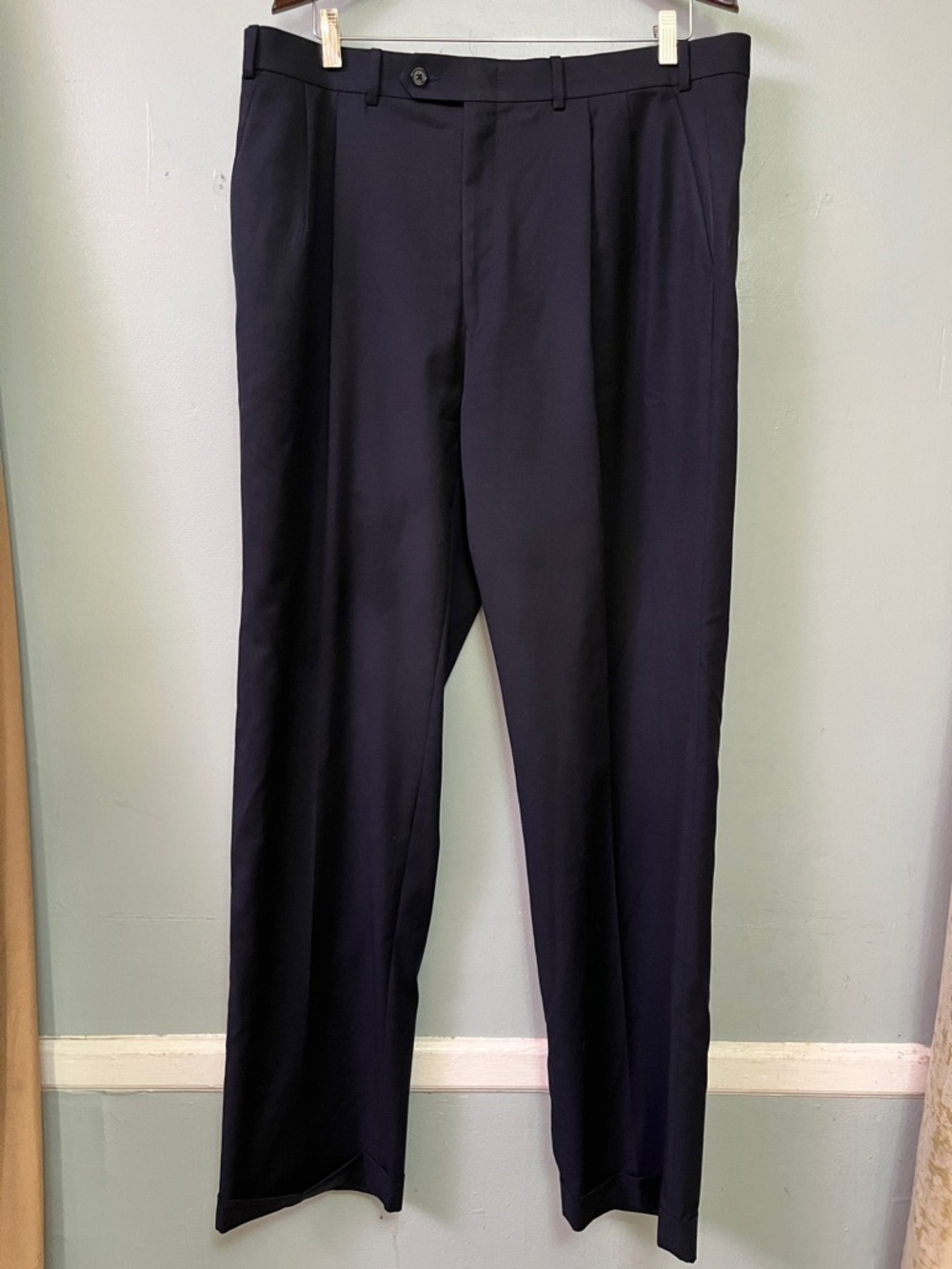 Classic Men's Wool Dress Pants - Navy Blue 36x34